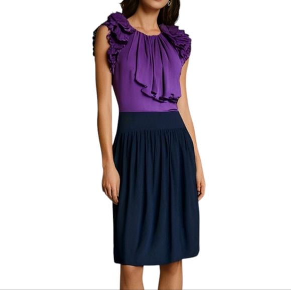 Bcbgmaxazria Dress Black Orchid Silk Ruffles Whimsigoth New With Tags Women's 6 - Picture 1 of 16